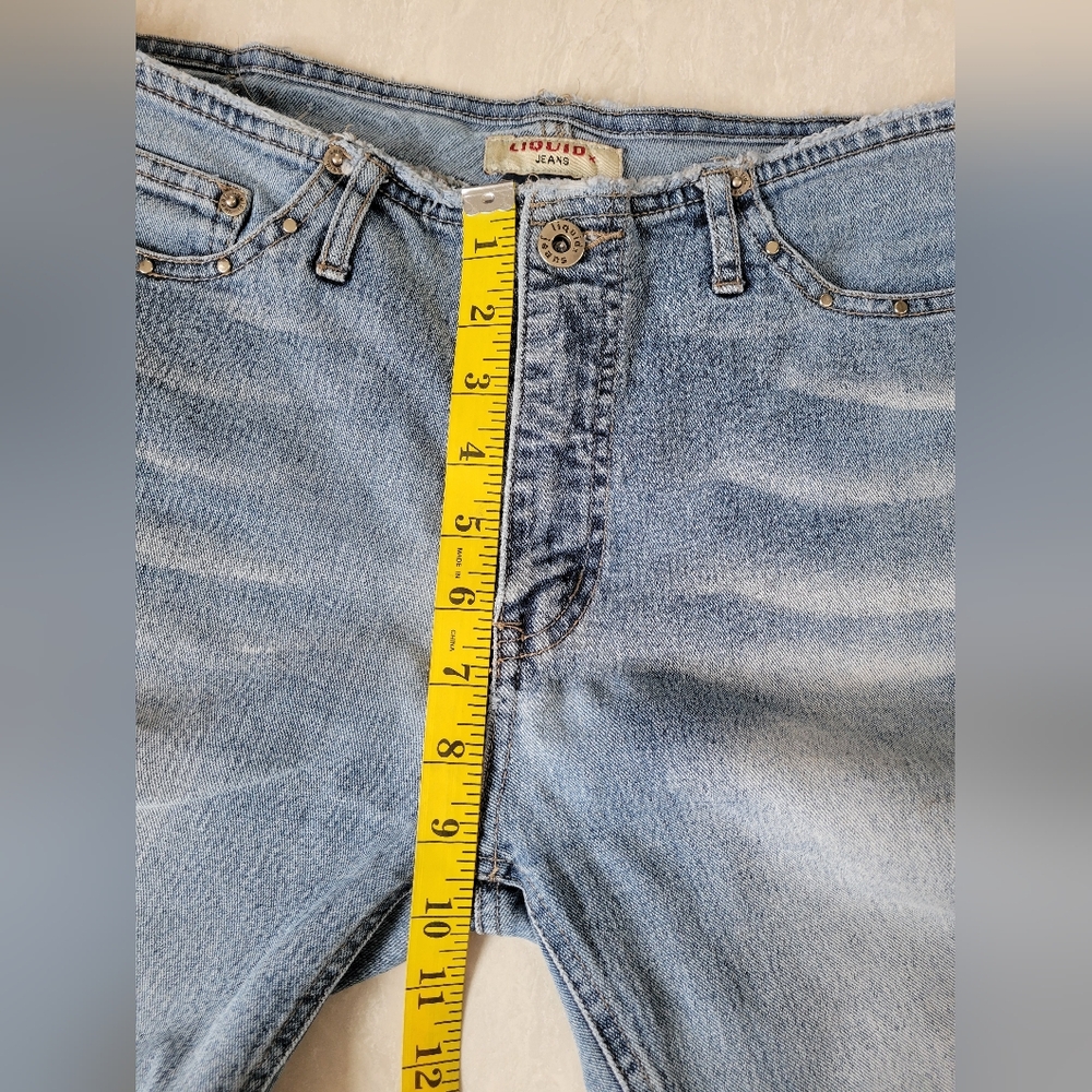 Y2K LIQUID JEANS capri length stretch denim with silver studs and fraying - Picture 12 of 14